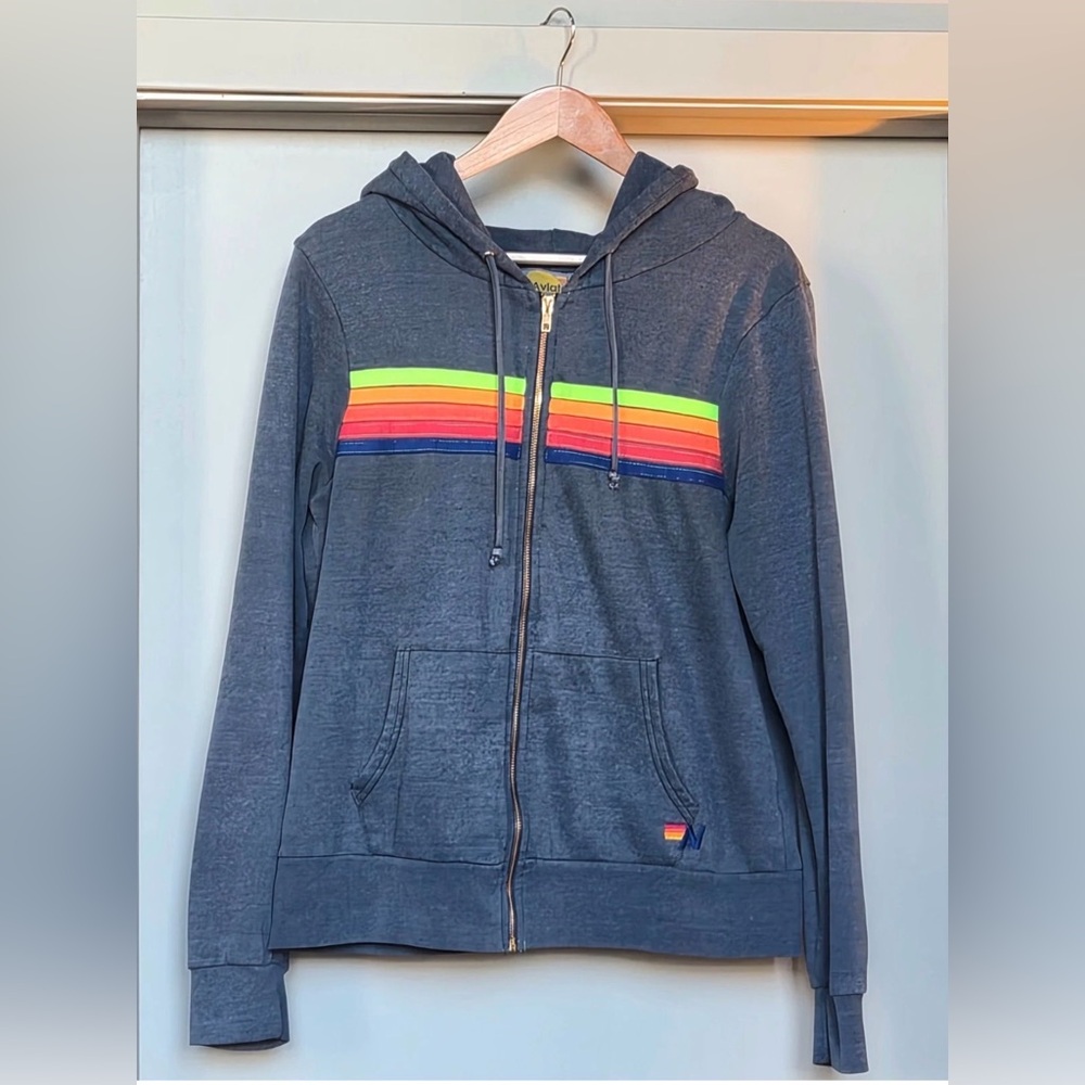 Aviation nation Gray Hoodie with Rainbow Stripes